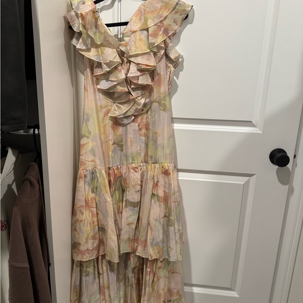 & Other Stories Cascading Ruffle Maxi Dress - Pink/Green Florals